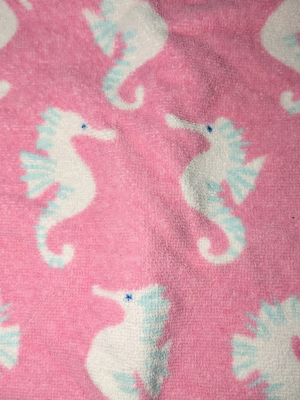 Pottery Barn Kids Infant Pink Hooded Towel with Light Blue Seahorse Print, Hood